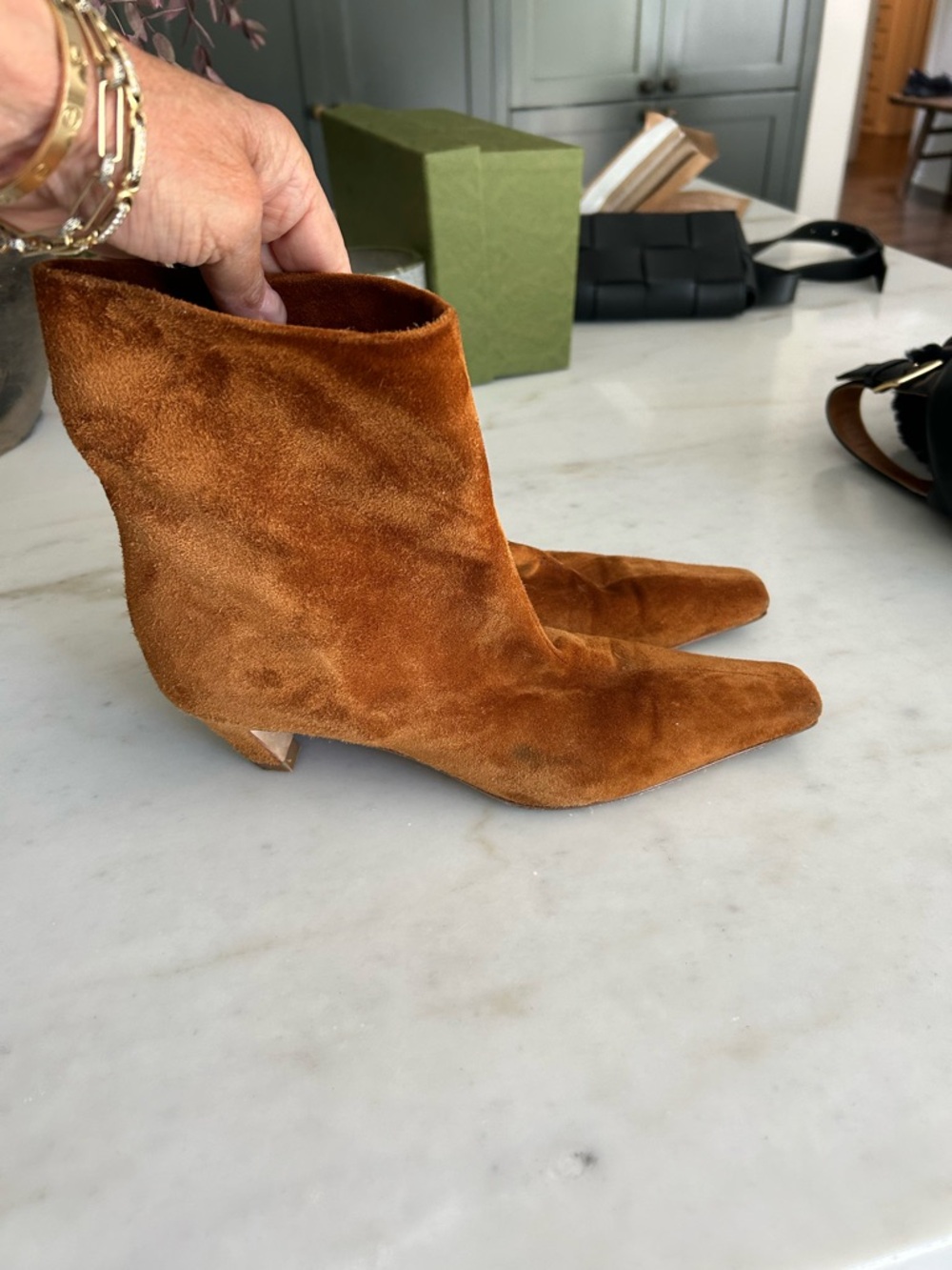 Women's Suede Pointed-Toe Ankle Boots - Rust Suede Khaite - Picture 6 of 11